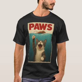 PAWS Parody Cat Mouse Humorous Cat Chasing Mouse T-Shirt