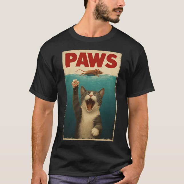 PAWS Parody Cat Mouse Humorous Cat Chasing Mouse  T-Shirt (Front)