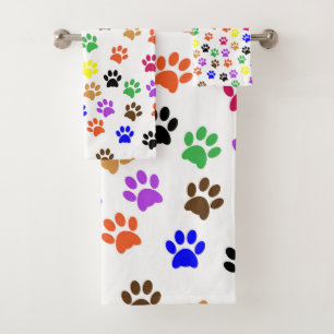 Paws Pattern Animal Paw Dog Lover Colorful Rainbow Bath Towel Set