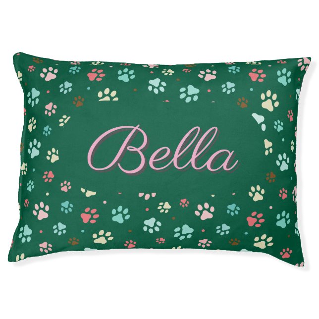 Paws Pattern Custom Name Dog Bed (Front)