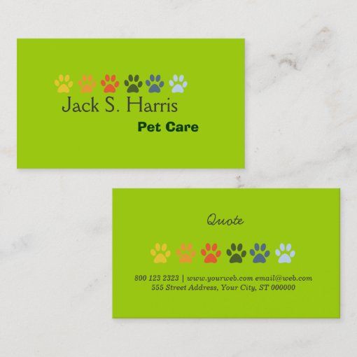Paws Pea Green Pet Animal Care Business Card Zazzle