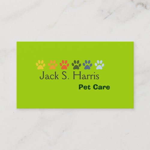 Pea Green Pet Animal  Care Business Card