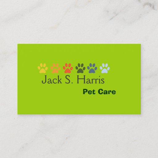 Customizable Pea Green Pet Animal  Care Business Card