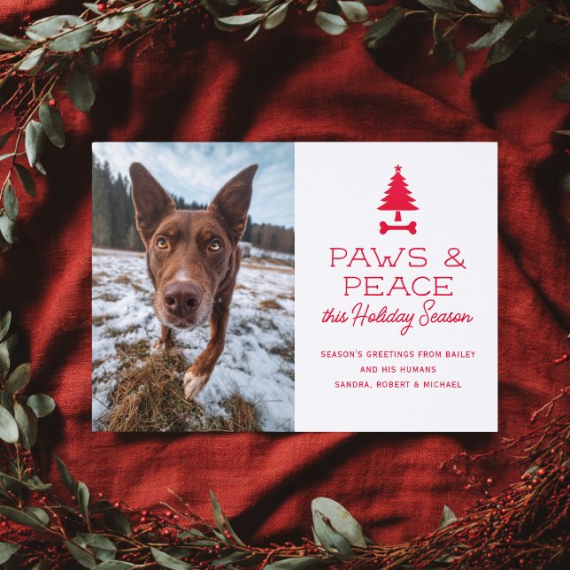 Paws Peace Festive Dog Pet Christmas Holiday Letterpress Photo Cards (Creator Uploaded)