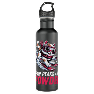 Paws Peaks and Powder Playful Skiing Cat Tee Stainless Steel Water Bottle