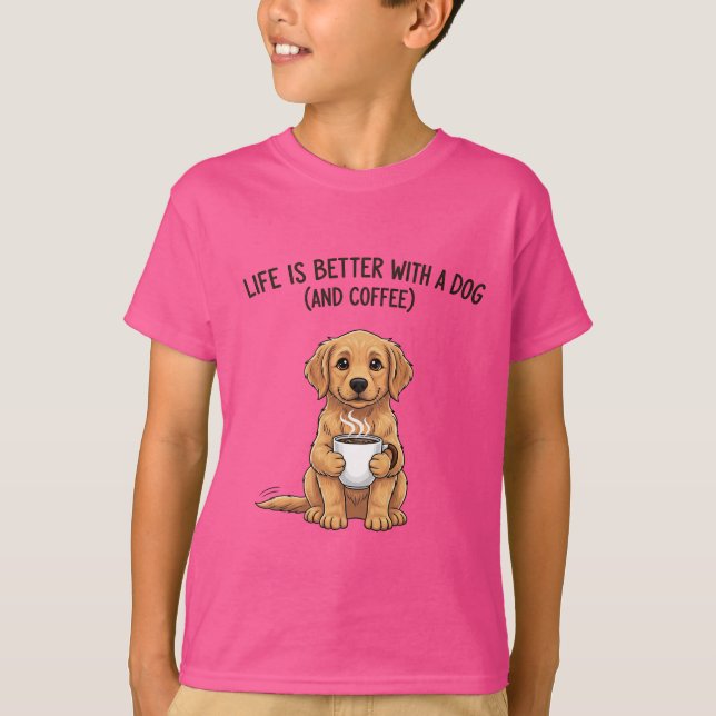 Paws & Perks: The Perfect Blend of Dog and Coffee T-Shirt (Front)