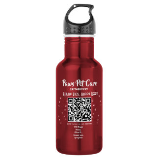 Paws Pet Care Pet Shop Logo Name Barcode Stainless Steel Water Bottle