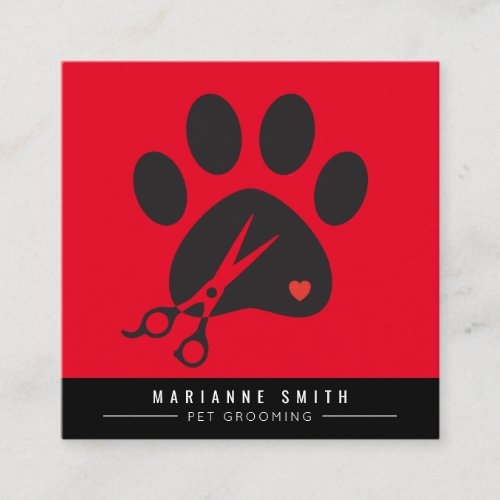 Paws Pet Grooming Salon red Square Business Card