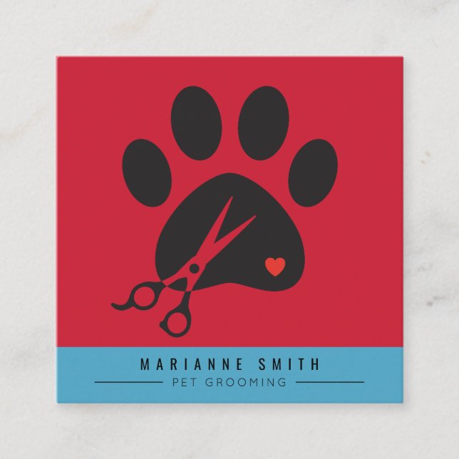 Paws Pet Grooming Salon Square Business Card (Front)