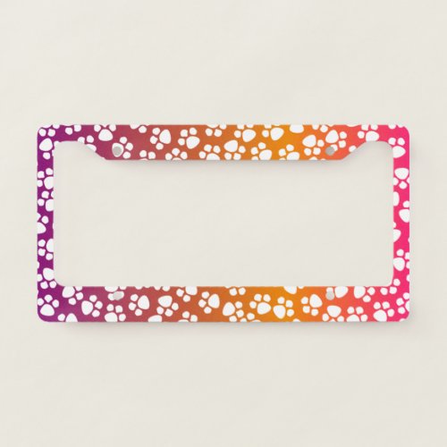 Paws Pet Lover Purple Orange License Plate Frame