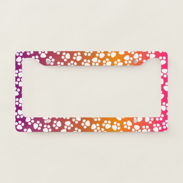 Paws Pet Lover Purple Orange License Plate Frame (Front)