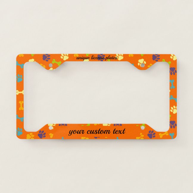 Paws Pet orange License Plate Frame