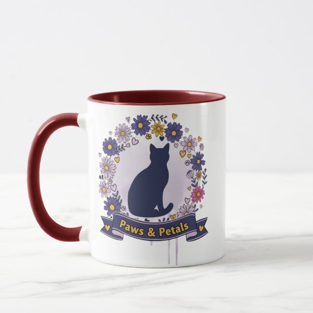 Paws & Petals Floral Cat Design Mug (Left)