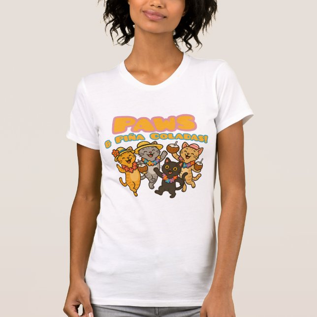Paws & Piña Coladas – Funny Beach Cats T-Shirt  (Front)