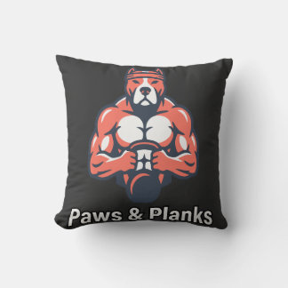 Paws & Planks Muscular Dog Fitness Poster Throw Pillow