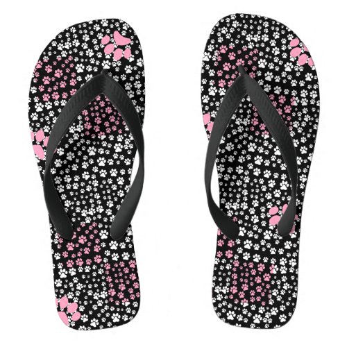 Paws print pattern NS 01b Black BG Flip Flops