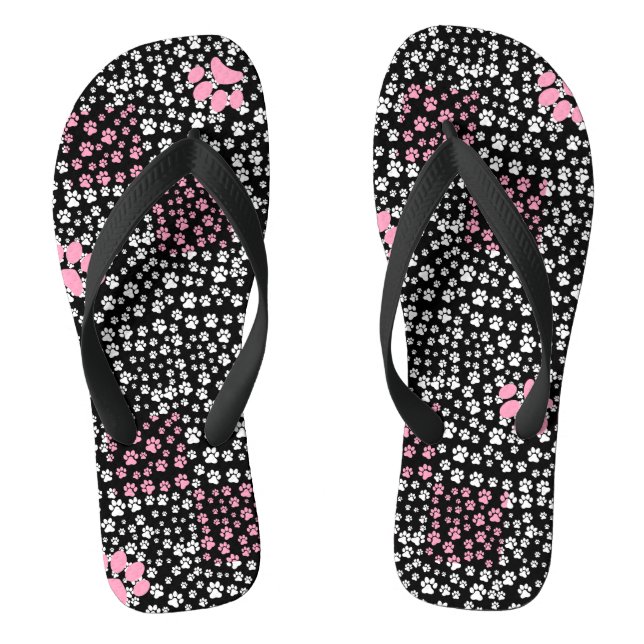Paws print pattern NS 01b. Black BG Flip Flops (Footbed)