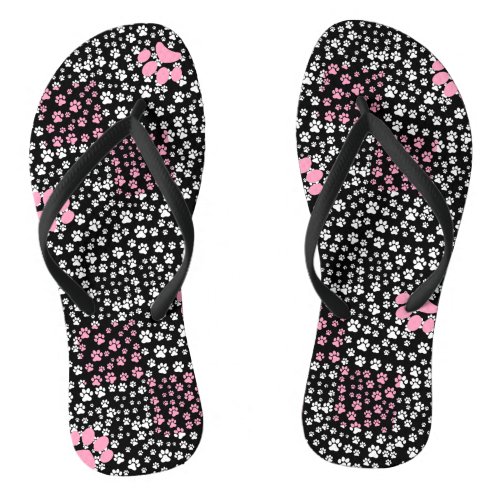 Paws print pattern NS 01b Black BG Flip Flops