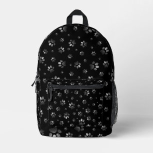 Paws print sparkle black silver glitter, Printed Backpack