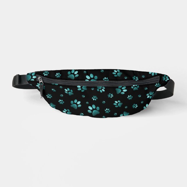  Paws print sparkle cyan glitter, Fanny Pack (Front)