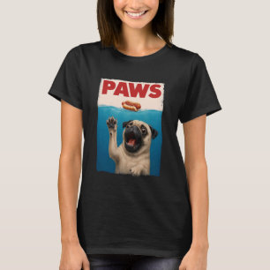 Paws Pug Hot Dog Funny Underwater Pug Reaching for T-Shirt