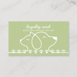 Paws Punch Discount Loyalty Green Cat Dog Business Card