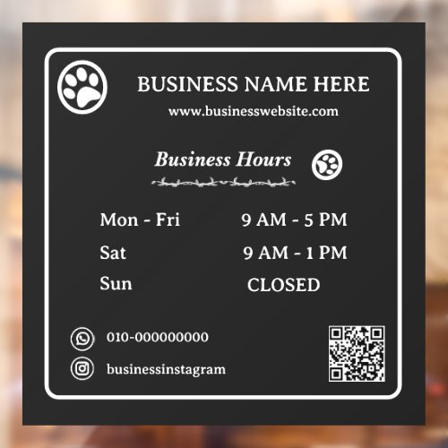 Paws QR Code Minimalist Business Opening Hours Window Cling