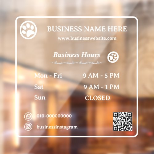 Paws QR Code Minimalist Business Opening Hours Window Cling