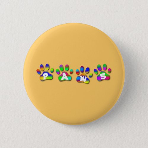 Paws Rainbow Color Pawprints Pinback Button