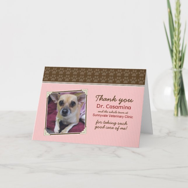 Paws Thank You Card for the Vet (pink/brown) (Front)