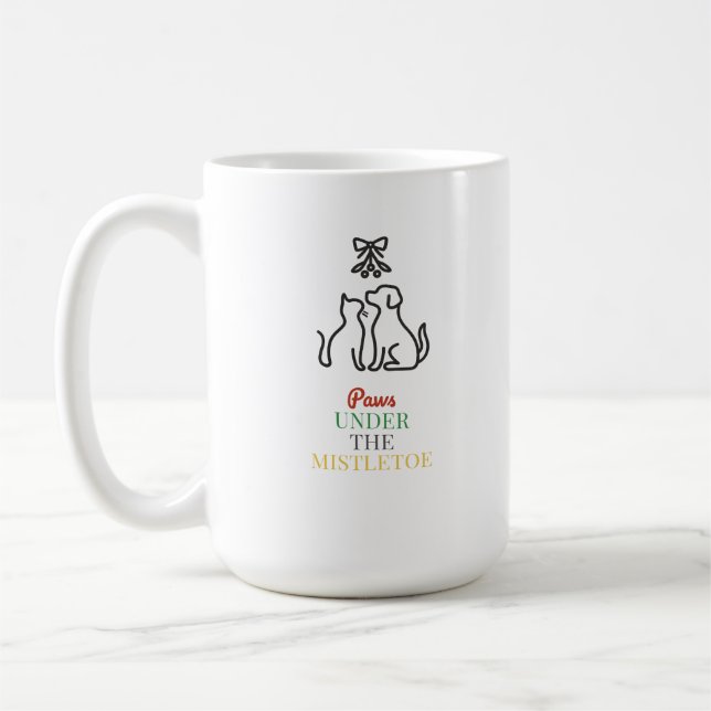 Paws Under the Mistletoe – Cute Christmas  Coffee Mug (Left)