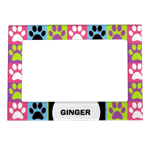 Paws Up - Pink, Purple, Blue Magnetic Photo Frame (Front)