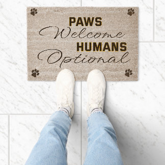 paws welcome, humans optional doormat fiber doormat