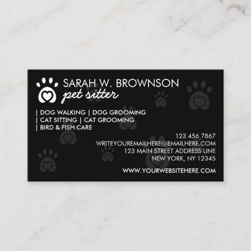 Paws with Heart Pet Logo for Dog or Cat Business Card