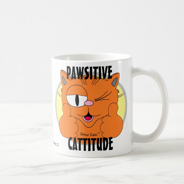 PAWSITIVE CATTITUDE Cartoon Cat Señor Gato Coffee Mug (Right)