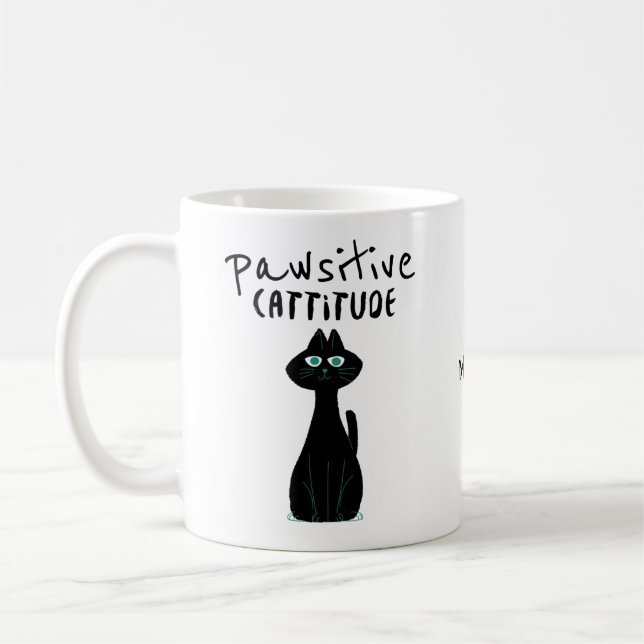 Pawsitive Cattitude Cat Humor Quote Name Coffee Mug (Left)