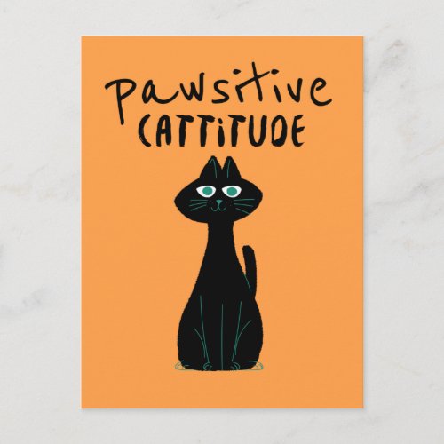 Pawsitive Cattitude Cute Cat Humor Black Orange Postcard