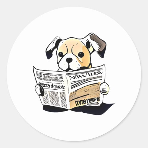 Pawsitive News Dog Reading Newspaper T_Shirt Classic Round Sticker