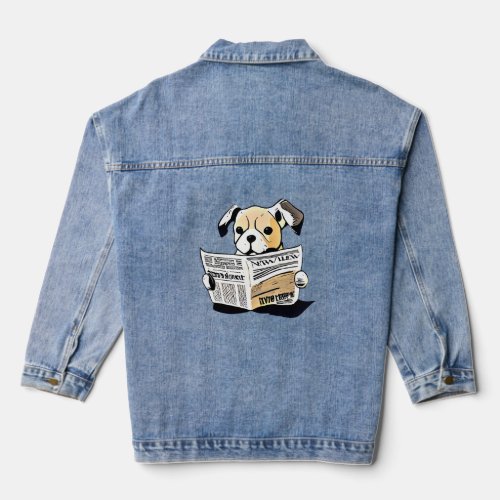 Pawsitive News Dog Reading Newspaper T_Shirt Denim Jacket