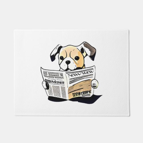Pawsitive News Dog Reading Newspaper T_Shirt Doormat