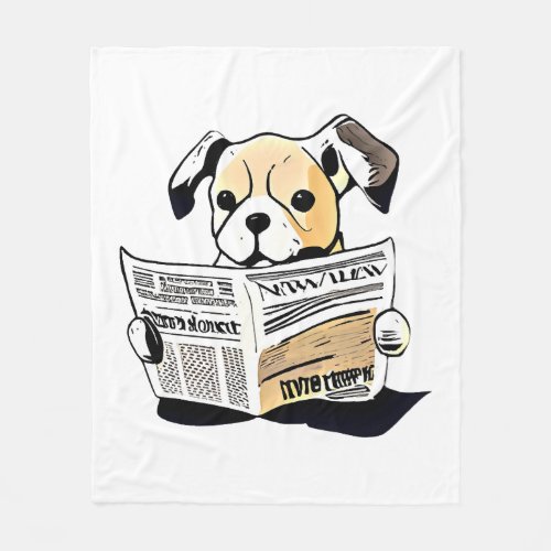Pawsitive News Dog Reading Newspaper T_Shirt Fleece Blanket