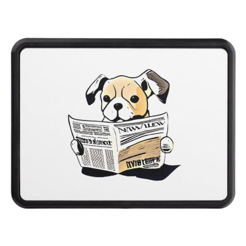 Pawsitive News Dog Reading Newspaper T_Shirt Hitch Cover