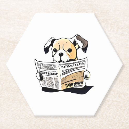 Pawsitive News Dog Reading Newspaper T_Shirt Paper Coaster
