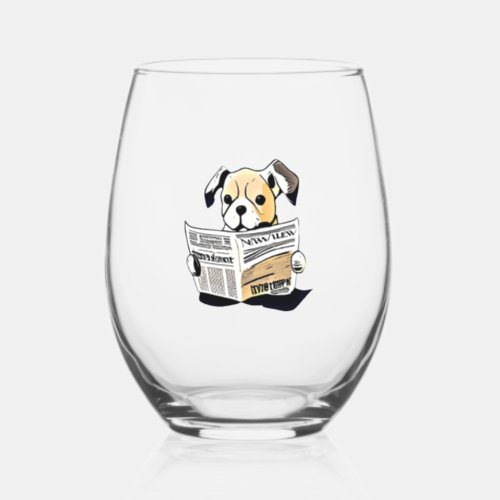 Pawsitive News Dog Reading Newspaper T_Shirt Stemless Wine Glass