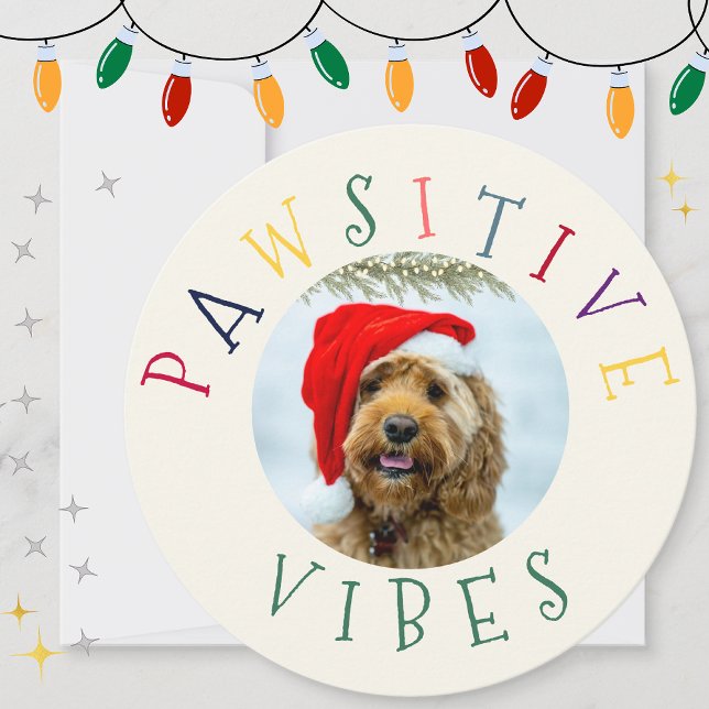 Pawsitive Vibes Colorful Pet Circle Holiday Card (Creator Uploaded)