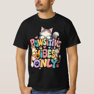 Pawsitive Vibes Only Pastel Cartoon Cat Art design T-Shirt