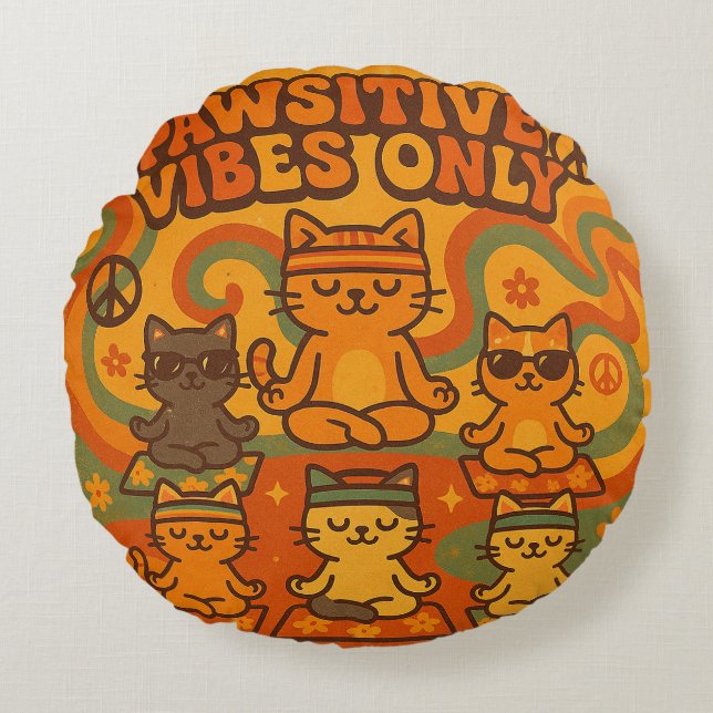 Pawsitive Vibes Only Round Pillow (Front)