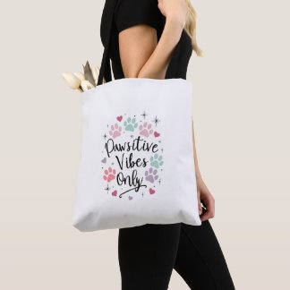 Pawsitive Vibes Only” Tote Bag – Cute Pastel Women