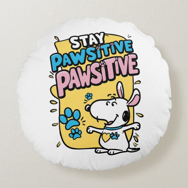 Pawsitive vibes round pillow (Front)