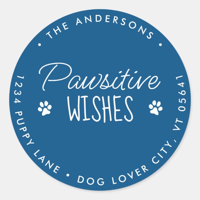 Pawsitive Wishes Christmas Holiday Return Address Classic Round Sticker (Front)